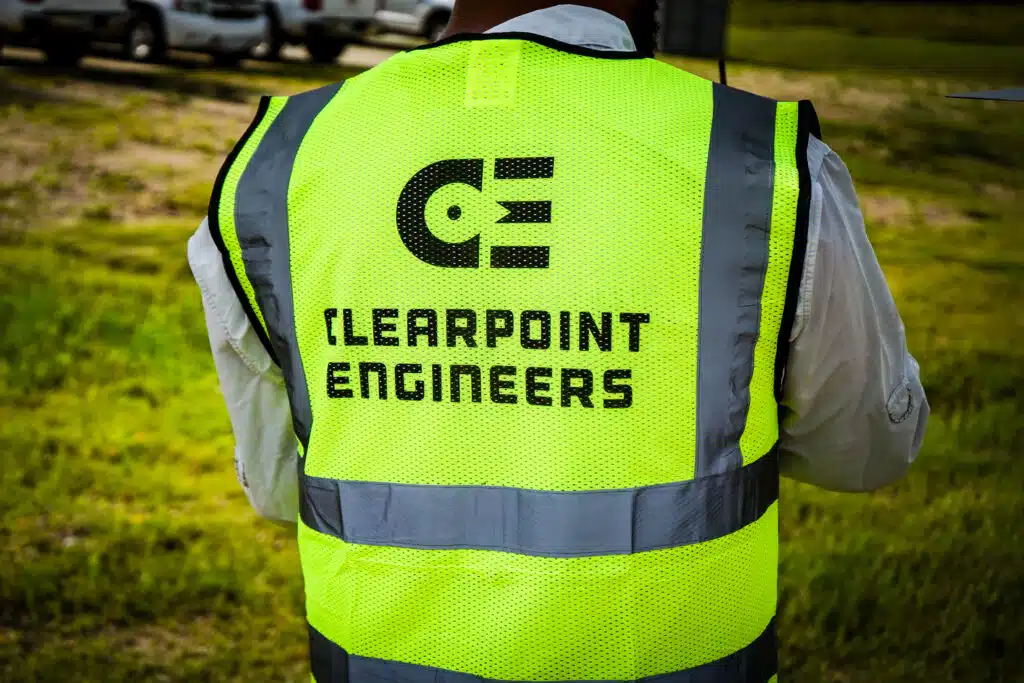 Person wearing a Clearpoint Engineers vest